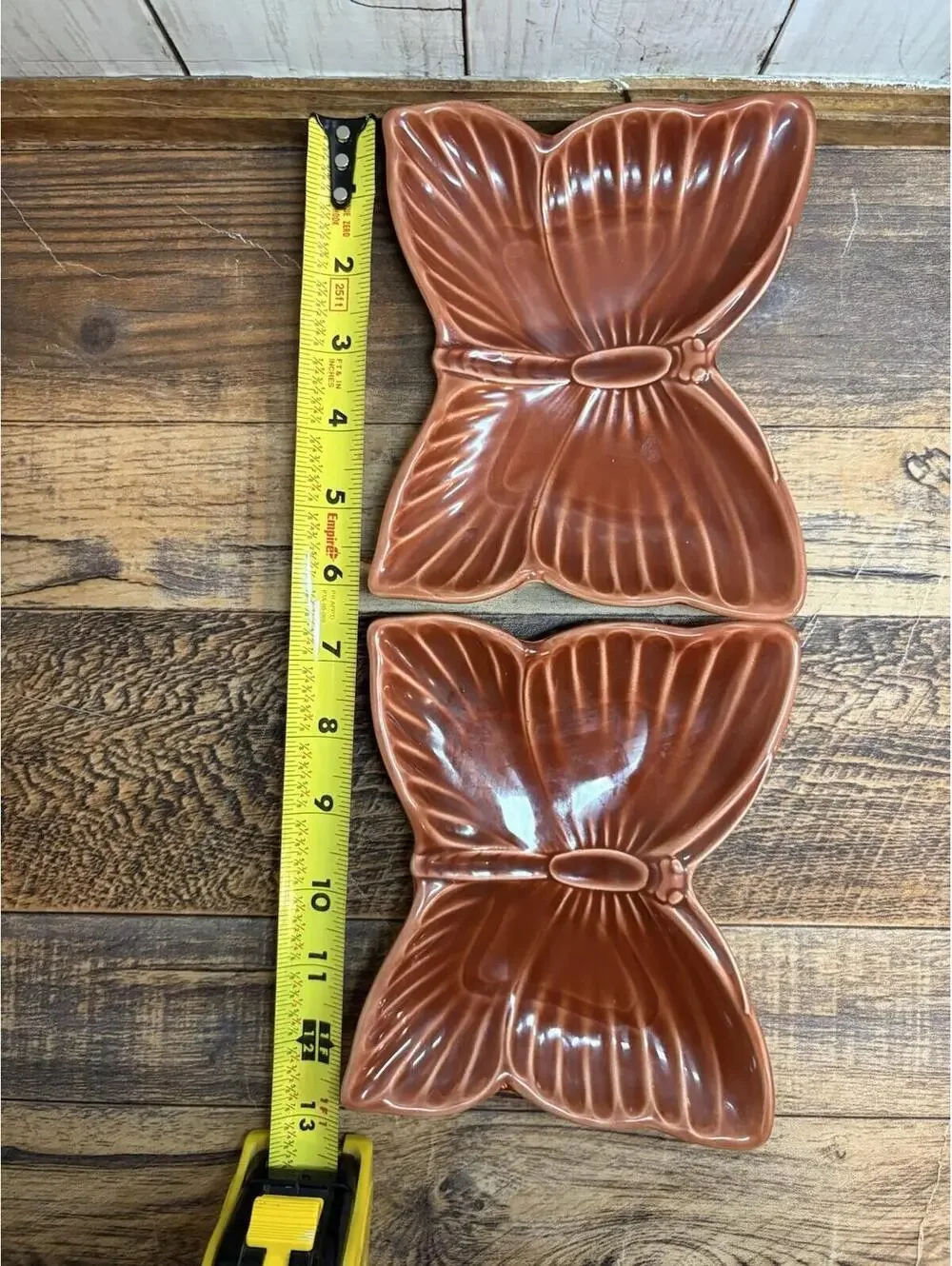 Vtg Lot Of 2 Butterfly Tray Trinket Dish 60-70s MCM Ceramic Red-Brown 6.5” Japan - Picture 6 of 7